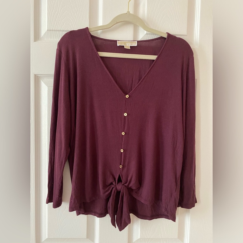 Like new Michael by Michael Kors button down tie front burgundy 3/4sleeve blouse
